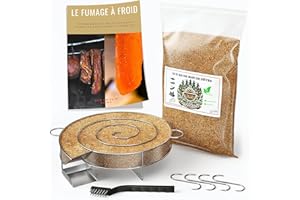 GRILL'N CHIPS Générateur/Serpentin de Fumée Froide pour Fumoir Viande et Poisson + 1.2kg de Sciure de bois de hêtre + 4 crochets et 1 Brosse de nettoyage - Guide Numérique PDF à Télécharger (Offert)