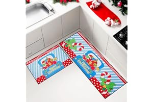 Desdfcer 2PCS Christmas Rugs Set,Christmas Kitchen Rugs Set of 2,Christmas Kitchen Rugs Non-slip,Christmas Mats for Kitchen,Living Room,Hallway