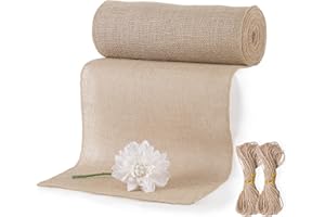 ARDFFA Jute Tischläufer Rolle 30cm x 10m, 100% Natur Juteläufer Schneidbar mit 20 m Jute-Schnur für Tisch, Hochzeitsdek, Bauernhaus Party, Kommunion, Rustikale Tisch Dekoration, DIY