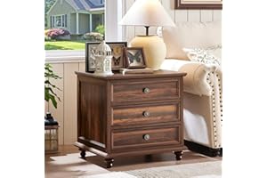 LELELINKY 24" Wide Country House Nighttable, Large Side Table with 3 Drawers & Metal Handle, Wooden Dresser for Bedroom, Brown Nighttable Drawer Dresser, Nighttable for Living Room