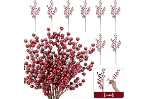 MACTING Rote Stechpalmenbeerenstiel-Ornamente, 8 Stück große Zweige/32 Stück künstliche Beerenstiele, 43,2 cm, abnehmbare Beeren, Heimdekoration für Weihnachtsbaumkranz
