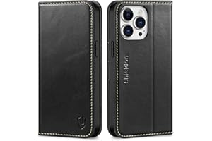 SHIELDON Etui do iPhone 14 Pro Max, odporne na uderzenia etui ochronne [skóra naturalna] [przegródka na karty] [stojak] [szczelne tworzywo TPU], magnetyczne etui na telefon komórkowy, z klapką,