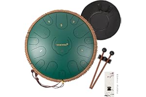 癒響YUKYOU Tamburo a Lingua in Acciaio - YUKYOU 15 Note 14 Pollici 35cm D Major- Strumenti a Percussione - Hand Pan Drum con Spartito Musicale, Bacchette e Borsa per il Trasporto