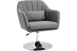 HOMCOM Swivel Linen Fabric Accent Chair for Living Room Contemporary Vanity Armchair with Adjustable Height Thick Cushion Lumbar Support Armrest for Bedroom Office Dark Grey