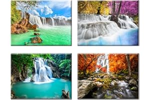 Piy Painting Peinture sur Toile d'une Chute d'eau Spectaculaire, Paysage Moderne D'Images Artistiques Avec Cadre Intégré, Scène de Nature Toile Tableaux pour Déco Salon yoga Bureau 40x30cm x4pcs