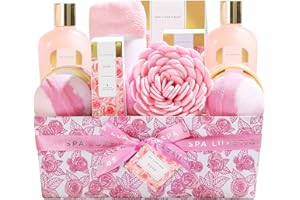 Spa Cestas de Regalo para la Mujer, Spa Luxetique Baño Set, 12 Pcs Rose Regalos Set con Baño de Burbujas, Bombas de Baño, Loción Corporal, Crema de Manos y Más, Baño Cesta de Regalo para la Mujer