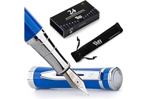 Wordsworth & Black Set Penna Stilografica, Pennino Medio, Include 24 Cartucce D'inchiostro, Convertitore Di Ricarica Inchiostro E Custodia Regalo, Finitura Cromata, Calligrafia [Blu Imperiale]