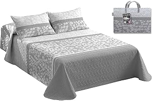 PAULA HOME TEXTIL HOGAR Y DECORACION Tolrá | Colcha cubrecama Boutí estampada resistente para Primavera - Verano color gris | Incluye fundas de almohada | 100% Microfibra suave | Cama 150/160cm | Mod Amapola