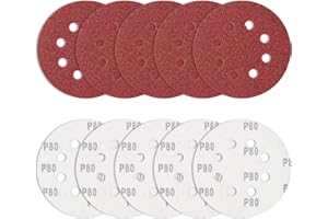Bolatus 10Pcs 125mm Sanding Discs 80 Grits, 5 Inch 8 Hole Hook and Loop Round Sanding Pads for Random Orbital Sander