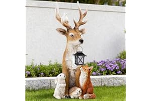 CHENBOOW Décorations de Noël,Sculpture Jardin,Statue de Jardin,Décoration de Noël cerf avec Lanterne LED,Décoration de Noël Extérieure,Sculpture D'extérieur,pour décoration pelouse et Maison