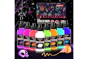 Fantastory Leuchtfarbe Nachtleuchtende Farbe 8x24ml, Neonfarbe, Schwarzlicht farbe; für Detailarbeiten;Steine,Leinwände, Partybekleidung; Halloween Fluoreszierende Acrylic Paint