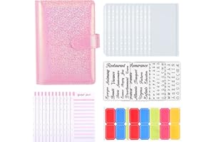 COKOAiAi Set Classeur Budget Francais A6 en Cuir 12 PVC Enveloppe Budget, 12 Feuilles Budget, 20 Autocollants Colorés et 24 Autocollants de Mots Français