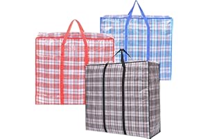 CEBOIC Sacchetti per La Biancheria, Confezione da 3 Buste per Indumenti con Cerniera Borse della Spesa, Grande Riutilizzabile Impermeabili Borsa di Stoccaggio con Manici per Piumoni Lavanderia (80*60*20)