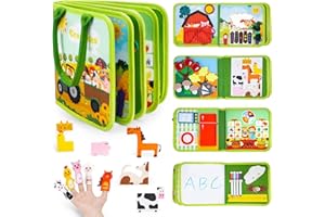 GROWITHU Busy Board Libro Montessori per Bambini: Libro Montessori Interattivo 1 2 3 4 Anni Bambini e Bambine - Fattoria Animali Feltro Sensoriale Board per Bambina Regalo
