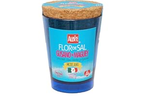 ALBYE EL CAVIAR DE LA SAL Flor de Sal Gusano de Maguey a la Mexicana, Vaso Irrompible 200g; Elaborado con Chiles, Finas Hierbas y Especias; Sabe a Mexico, Fusion Perfecta para Bebidas, Carnes y Tapas; El Caviar de la Sal.