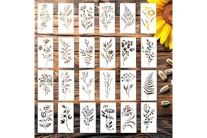 Flower Stencils - TRACOMPAN 24pcs Reusable Floral Wall Stencils for Painting, Wildflower Leaf Sunflower Design Templates for Walls, Wood, Furniture | Painting Aids for DIY Home Decor & Craft Projects