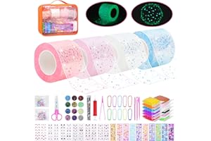 SelfTek Nano Tape Kit - 4 Rolls Glow-in-the-Dark Nano Tapes Craft DIY Bubble Art Set for Adults with Sequins, Clay and Accessories - Creative Stress Relief & Decorative Crafting