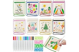 HGRGHH 8 Stück Stoffbeutel zum Bemalen für Kinder, Taschen zum Be-malen für Kinder, DIY Kind-er Umhängegeldbeutel mit 12 Farbe Stiften & 4 Malschablonen,Taschen Bemalen Kindergeburtstag für Schule/Party
