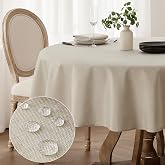 Softalker Beige Tablecloths Stain-Resistant Round 160 cm Diameter Faux Linen Tablecloth Outdoor Water-Repellent Protects the