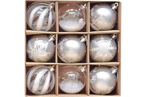 ‎VICTOR'S WORKSHOP Victor's Workshop Weihnachtskugeln 9tlg. 6cm Kunststoff Christbaumkugeln Weihnachtsdeko Weihnachtsbaum Dekoration Set Plastik Weihnachten Deko mit Anhänger Gefrorener Winter Thema Silbern Weiß