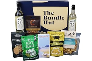 White Wine, Chocolate and Snacks Gift Set Hamper Box from The Bundle Hut - Includes 2 White Wine Bottles, Popcorn, Olives, Snacking Cheese, Chocolate & more - Gift for Men & Women