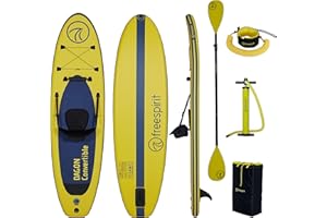 FREESPIRIT Dagon 10 ft Convertible Inflatable Stand-up Paddle Board Set for Adults with Paddle, Leashes, Pump, Carry Bag & Seat to Convert to a Kayak, Ideal for Lakes, Rivers & Small Wave Sea Riding