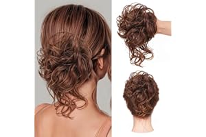 Mtuihfo Messy Bun Hair Piece, Curly Wavy Hair Buns Hair Piece - Tousled Updo Fake Hair Bun - Synthetic Messy Bun Scrunchie Hairs Pieces for Women Girls (Brown)