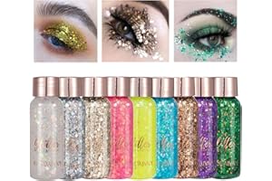 Owelth 9 Couleurs Body Glitter Gel, Paillettes Chunky Maquillage Glitter de Visage Corps Cheveux Ongles, pour Festival Fête Anniversaire Noël Décoration, Longue Durée Étincelant