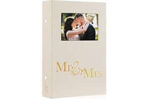 Lanpn Wedding Photo Album 6x4 300 Pocket Photos Slip in, Linen Cover Large Capacity Newlywed Marriage Window Album Hold 300 Horizontal Photos (Mr & Mrs, Beige)