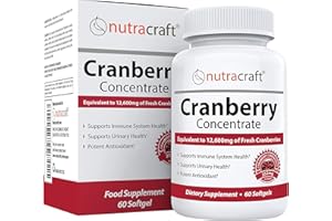 NUTRACRAFT #1 Cranberry Extract Concentrate | 12,600 mg of Fresh Cranberries, Vitamin C + E | Bladder & Urinary Tract Support | Sugar Free | 60 Softgel Capsules