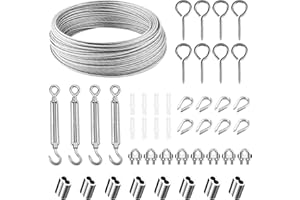 Zorplex 30m Edelstahl Drahtseil Set, 3mm PVC Stahlseil Ummantelt mit 4PCS M5 Seilspanner, Inklusive Seilklemmen, Kauschen und Ösenschrauben, Flexibles Stahlseil für Rankhilfe, Geländer und Garten