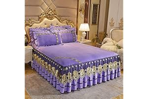 JTBDWOSK Samt Tagesdecke Ruffle Bett Rock Leintuch Bettrock Spannleintuch Bettvolant Bettwäsche Set 3tlg Bettüberwurf Kissenbezüge Bed Elegant Comfort Anti-Falten,C,150x200cm