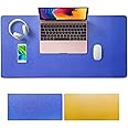 SKY-TOUCH Multifunctional Desk Pad Leather Computer Mouse Pad Office Desk Mat Extended Gaming Mouse Pad, Non-Slip Waterproof Dual-Side Use Desk Mat Protector 80cm x 40cm (Blue/Yellow)