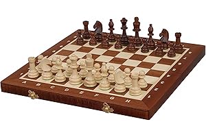 SUNRISE CHESS & GAMES Sunrise Chess | Tournoi d’échecs | Numéro 4 | Jeu d’échecs Professionnel | Fabriqué en Bois | Durable | Nombres pondérés | Marqueterie de Carton | Cassette avec Compartiments