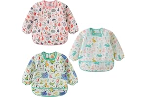 Yealoo 3 PCS Bavoirs Manches Longues Etanche Tablier d'Alimentation Enfant 0-2 Ans