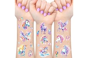FATLBSEV Einhorn Glitzer Tattoo Set Kinder, 12 Blätter Einhorn Fake Tattoos für Kinder, Unicorn Geschenke für Mädchen, Geburtstag Party Geschenk Kleine, Hautfreundliche Temporäre