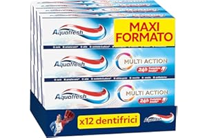 Aquafresh Wielofunkcyjna pasta do zębów dla całej rodziny, zapobiega próchnicy, zdrowym dziąsłom, świeżym oddechom, usuwa plamy, mocna emalia, 12 past do zębów x75 ml