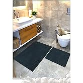طقم سجادة حمام ماصة للماء منسوجة من القطن بنسبة 100%، سجادة حمام Vera 2 Li Set 60x100-60x50 (أنثراسايت)