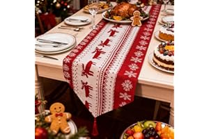 JOYSKY Bieżnik na stół bożonarodzeniowy, czerwony, 33 x 180 cm, mieszanka poliestru i bawełny, nadaje się do prania, bieżnik bożonarodzeniowy, nadaje się do dekoracji bożonarodzeniowych