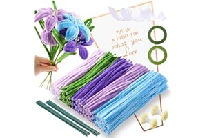 NAYAHOSE 500Pcs Pipe Cleaners for Craft, 5 Colors Purple & Blue DIY Pipe Cleaner Flower Kit, Pipe Cleaner Crafts for DIY Art With Accessories 20Pcs Floral Wire, 2Pcs Floral Tape, Wrapping Paper, Flower Wicks