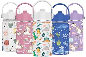 Mi Ko Mi Ka Botella de Agua para Niños de Acero Inoxidable 350ml - Térmica Reutilizable | Sin BPA | Mantiene 24H Frio / 12H Calor | Termo y Hermética - A Prueba de Fugas (Dinosaurios #C)