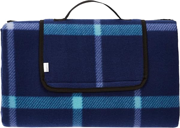 Amazon Basics Picnic Travel Blanket with waterproof backing, 200 x 200 cm (Rectangular), Blue/White, Kitchen - 1