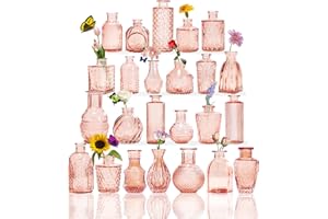 SAWOAKE Set di 24 vasi in vetro per decorazione da tavolo, matrimonio, ricevimento, casa, bottiglie vintage, trasparenti, vasi decorativi in vetro con coperchi (24, rosa arancio)