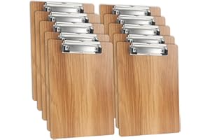 DONGLI 10 Pack A5 Clipboard,Wooden Clipboard with Low Profile Clip and Hanging Hole,Clip Board Hardboard Clipboard Folder
