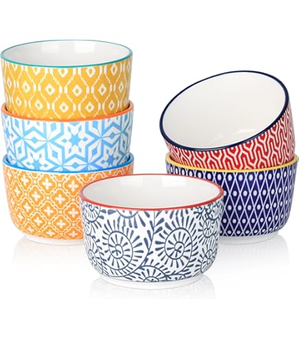 DOWAN Ramekins met deksels, 170 ml porseleinen ramekin-gerechten voor crème brulee soufflé, eivorm, muffinhoesjes, mini-dipkom, bakkom voor oven en heteluchtfriteuse, vintage blauw, pak van 6 DOWAN Ramekins met deksels, 170 ml porseleinen ramekin-gerechten voor crème brulee soufflé, eivorm, muffinhoesjes, mini-dipkom, bakkom voor oven en heteluchtfriteuse, vintage blauw, pak van 6