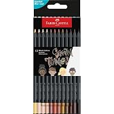 Faber-Castell Black Edition Boya Kalemi 12&rsquo;li Skin Tones, Siyah Lata, Siyah Kağıda Uyumlu, Ergonomik &Uuml;&ccedil;gen G&ouml;vde, Ten Renkler