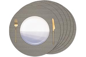 Banchif Round Placemats set of 8 Heat Resistant Vinyl Placemats 15 inch Washable Non-Slip Table Mats Woven Place Mats for Dining Table (Dark Gray, Set of 8)