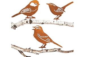 JYUECIAN Vögel Gartenstecker Rost Deko Gartendeko für Draußen, Edelrost Metall Vögel Roststecker Baumstecker - Meise, Zaunkönig, Haussperling