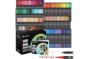 mancola 140 Colori Pennarelli Punta Fine per Acquerello, Pennarelli Doppia Punta per Adulti e Bambini Brush Pen Lettering per Colorare, Disegnare Journaling e Calligrafia, Disegno, Pittura