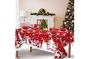 Aitsite Obrus bożonarodzeniowy, 152 x 264 cm, prostokątny, na Boże Narodzenie, duży, zmywalny, czerwony, odporny na plamy, obrus na Boże Narodzenie, imprezę, dekoracja na Nowy Rok